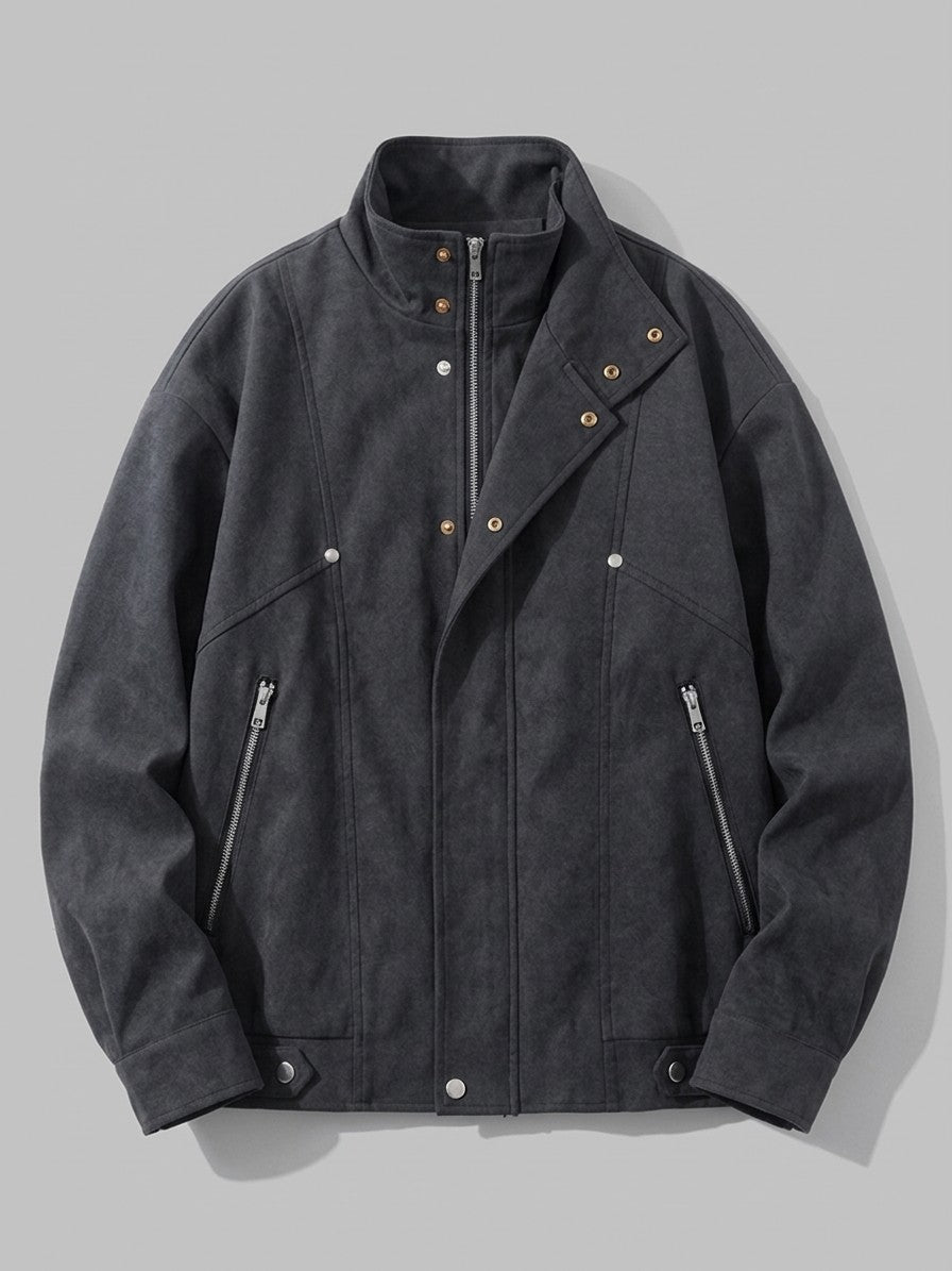 Chioggia Men's Brushed Stand-Collar Utility Jacket — black — packshot