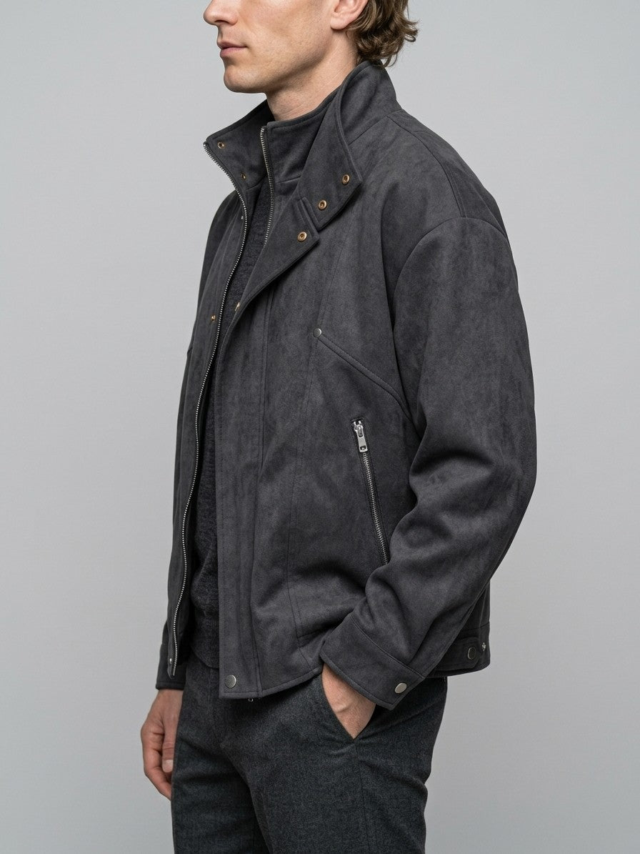 Chioggia Men's Brushed Stand-Collar Utility Jacket — black — side