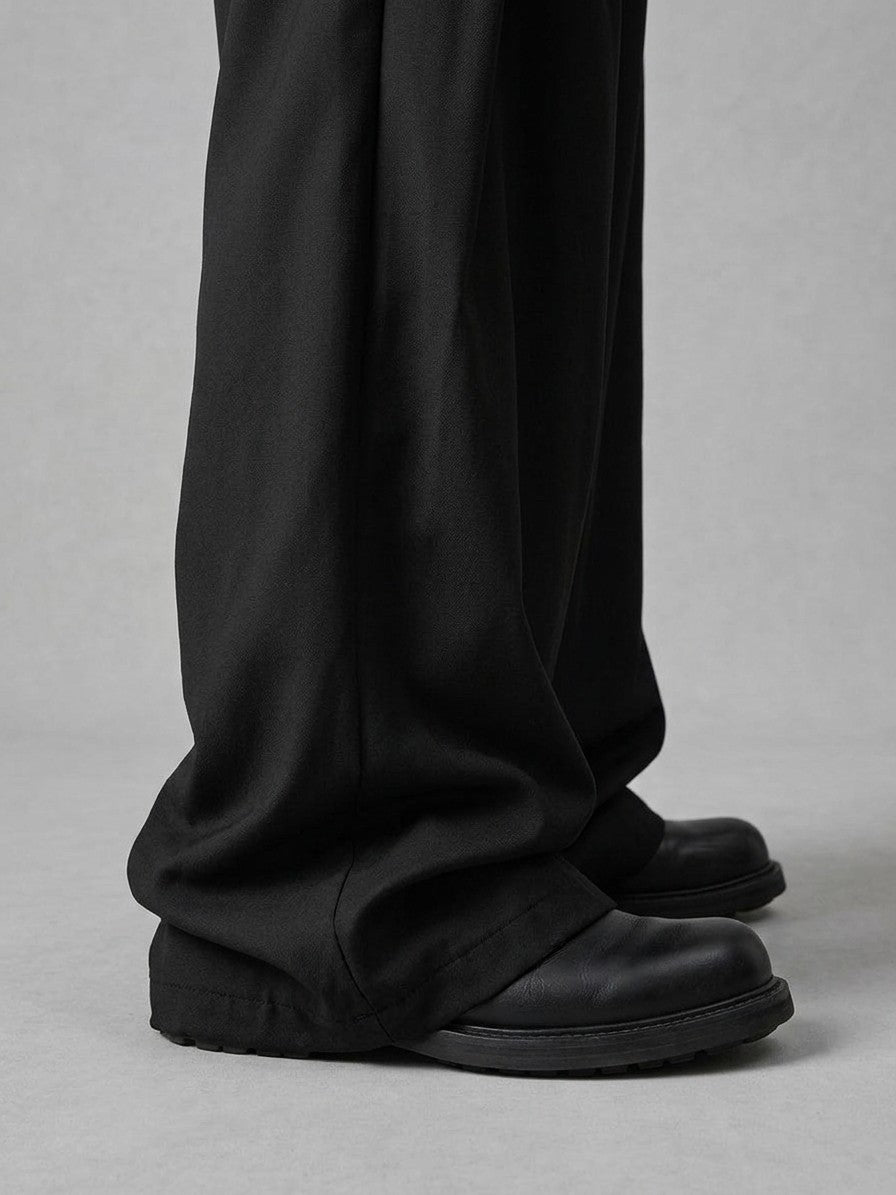 Cisterna Men's Extra-Wide Drape Pleated Trousers — black — detail-collar