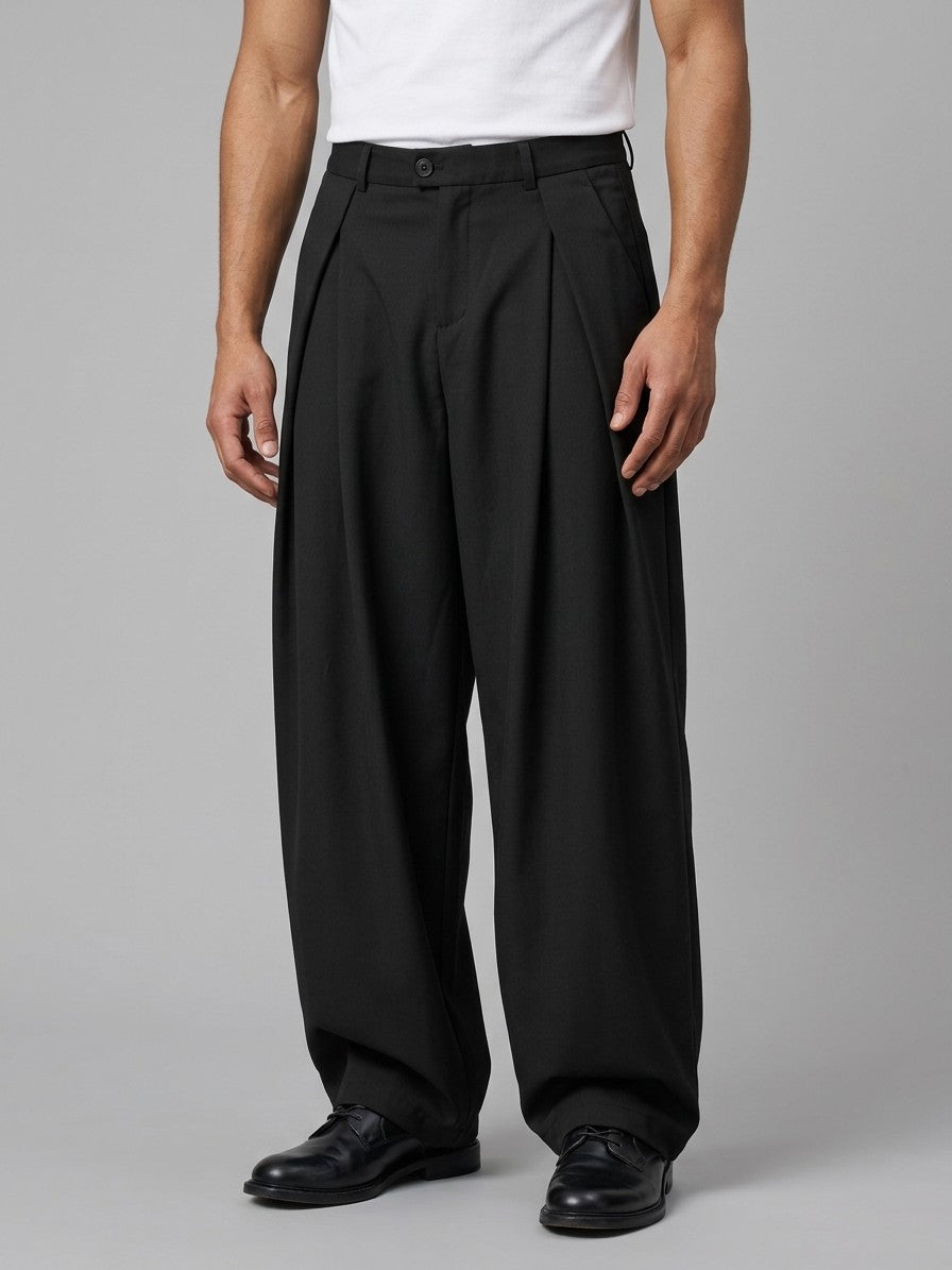 Cisterna Men's Extra-Wide Drape Pleated Trousers — black — front