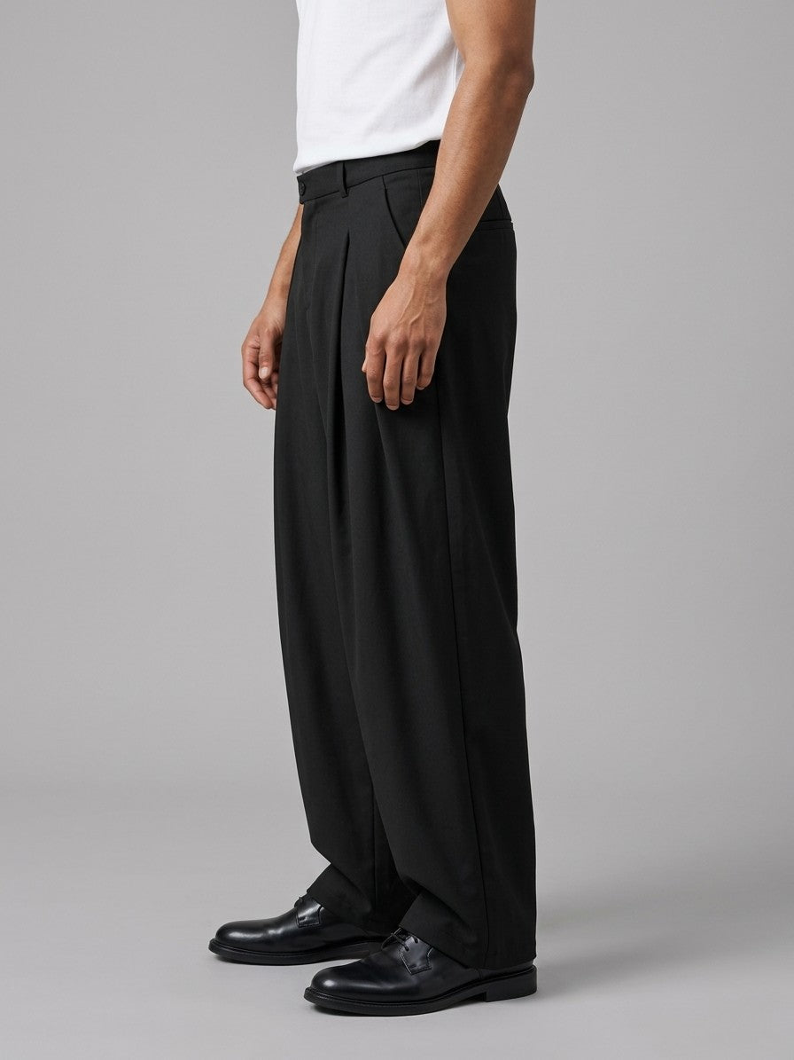 Cisterna Men's Extra-Wide Drape Pleated Trousers — black — side