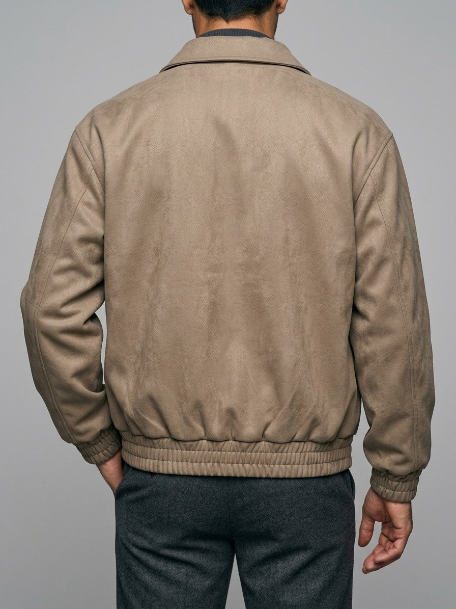 Cisternino Men's Embroidered Faux Suede Bomber Jacket — khaki — back