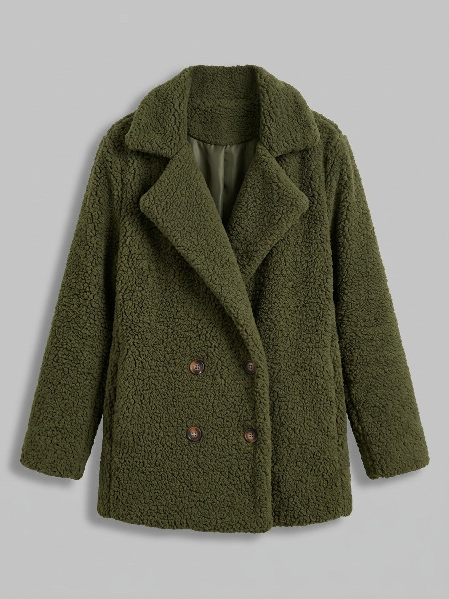Citerna Women's Double-Breasted Teddy Coat — armygreen — packshot