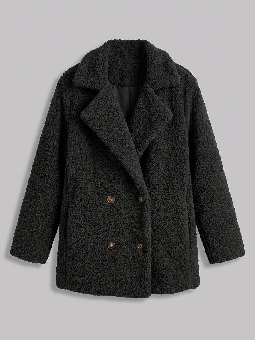 Citerna Women's Double-Breasted Teddy Coat — black — packshot