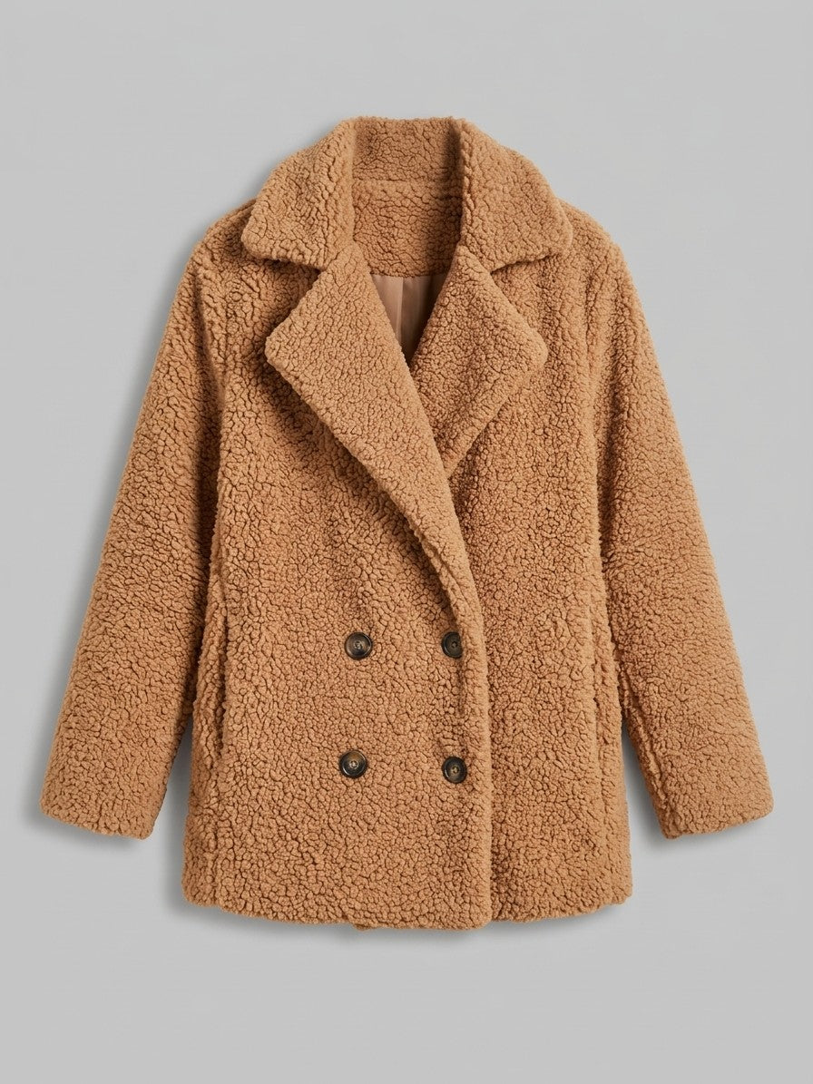 Citerna Women's Double-Breasted Teddy Coat — camel — packshot