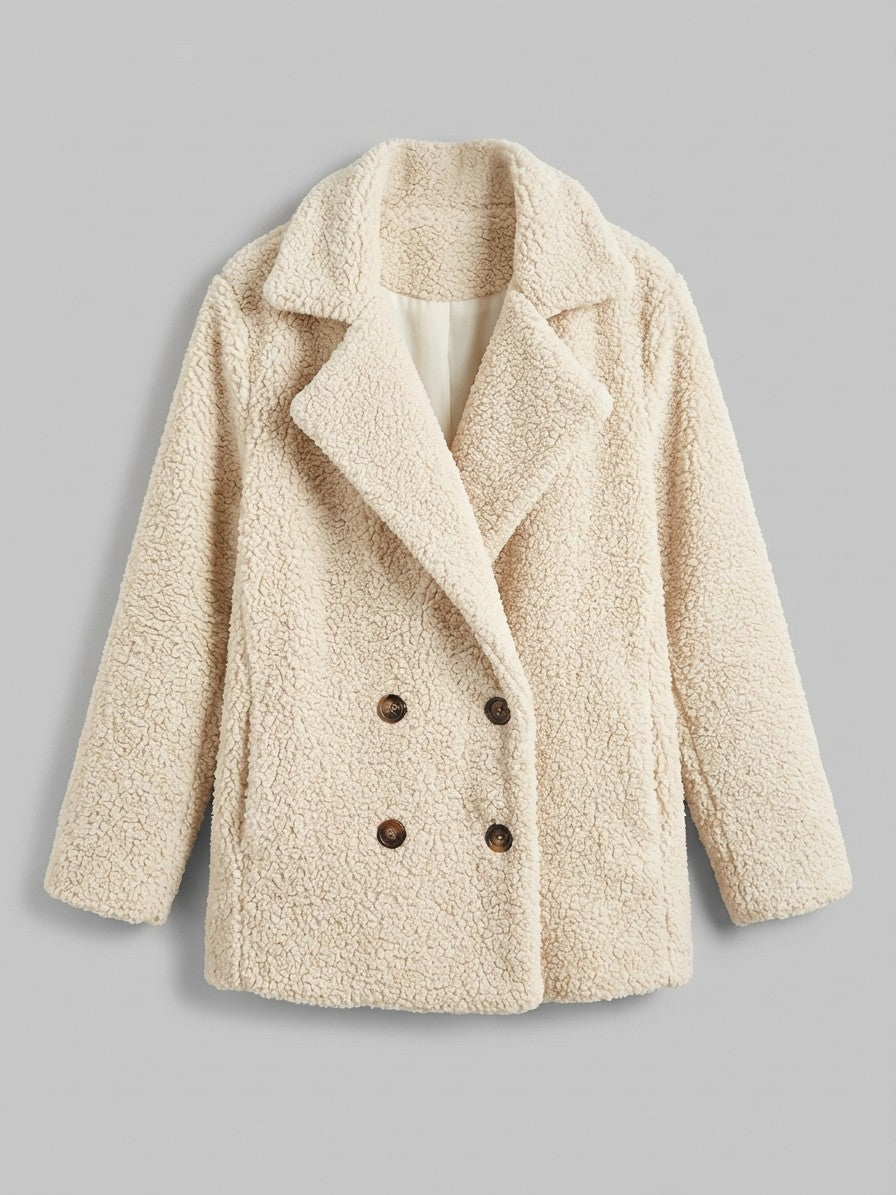 Citerna Women's Double-Breasted Teddy Coat — cream — packshot