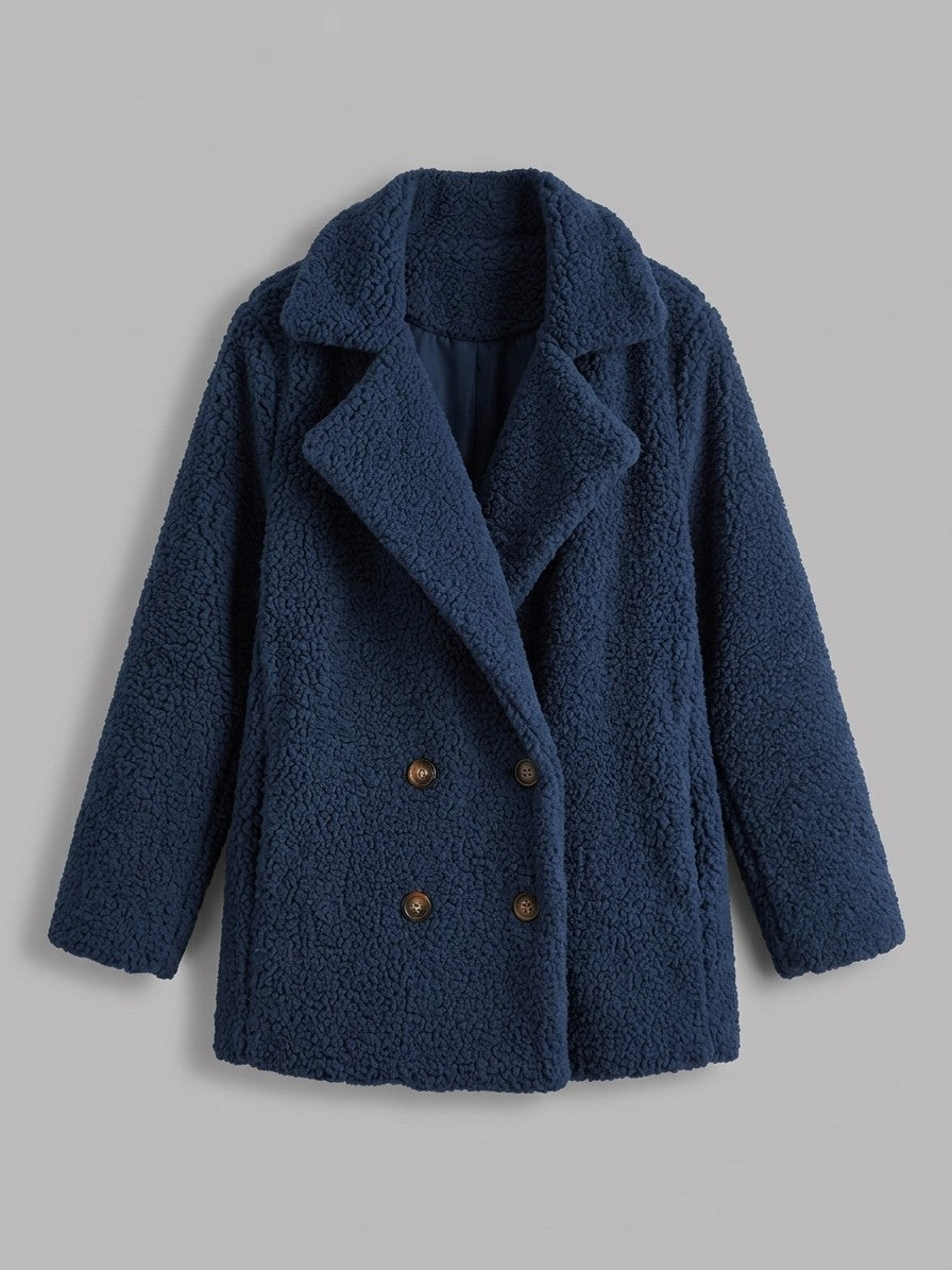 Citerna Women's Double-Breasted Teddy Coat — darkblue — packshot