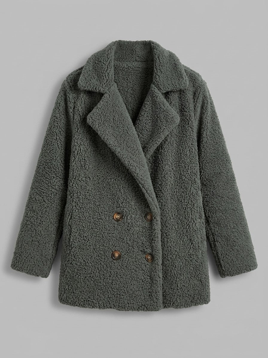 Citerna Women's Double-Breasted Teddy Coat — darkgray — packshot
