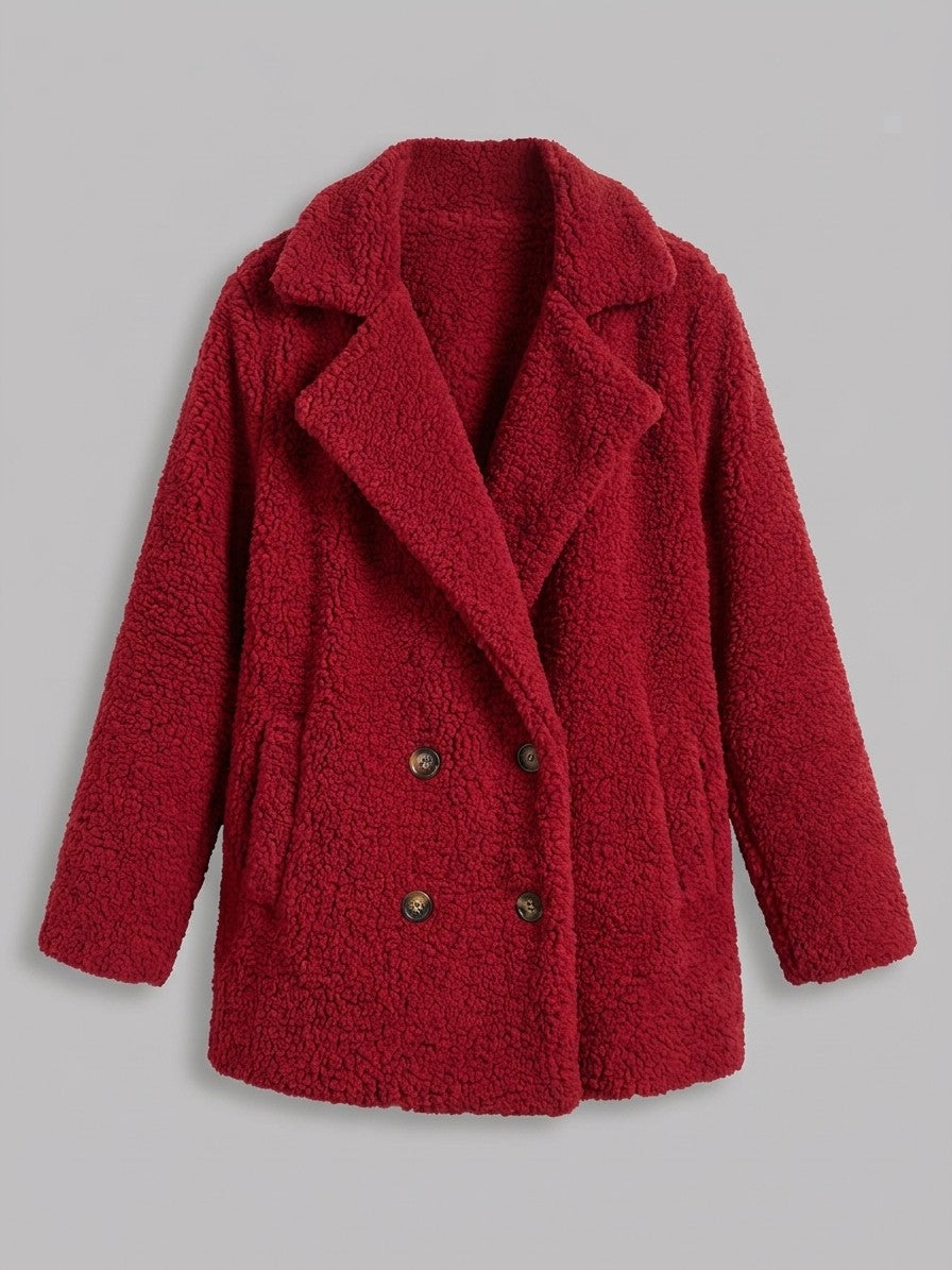 Citerna Women's Double-Breasted Teddy Coat — deepred — packshot
