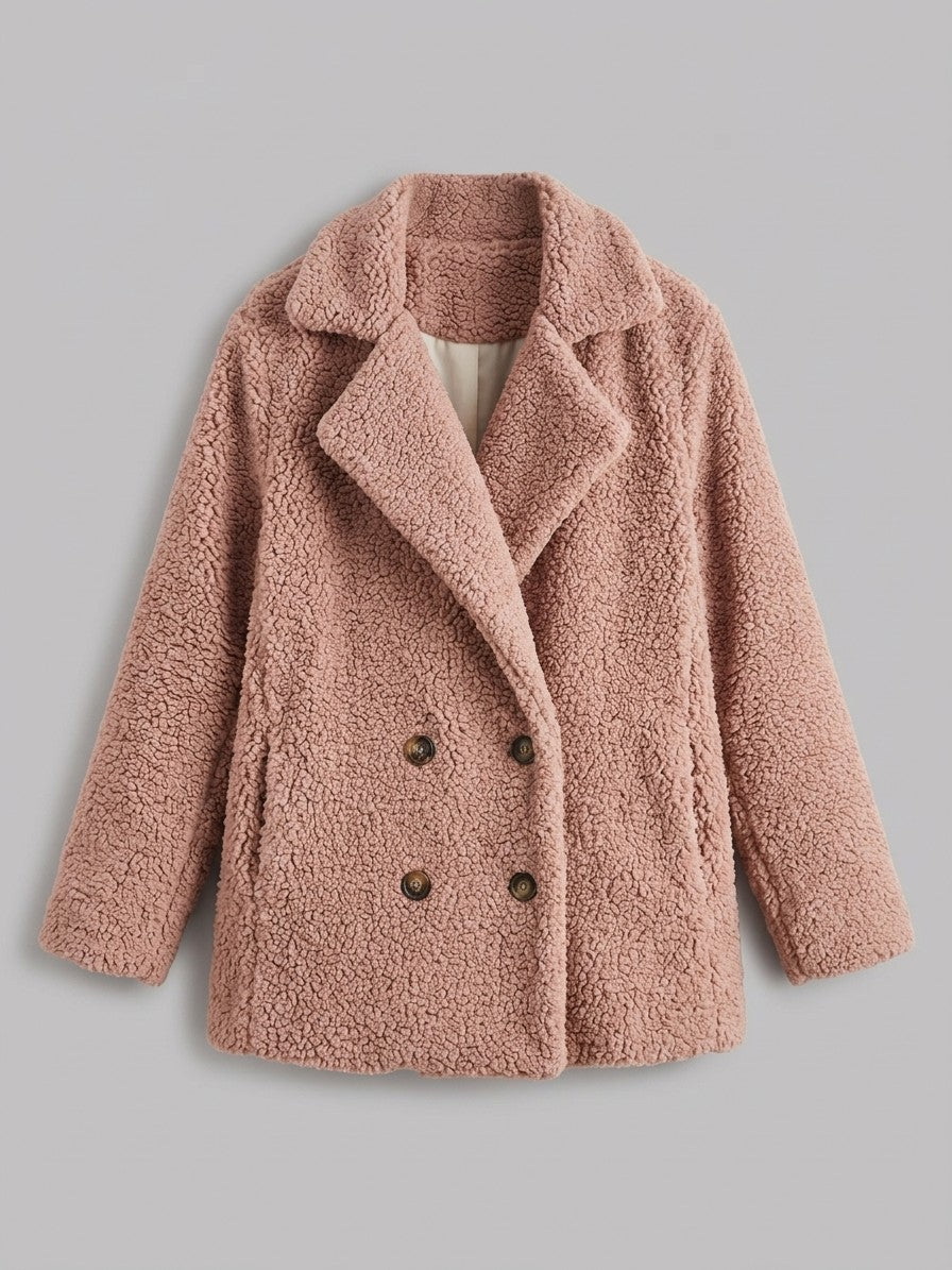 Citerna Women's Double-Breasted Teddy Coat — dustypink — packshot