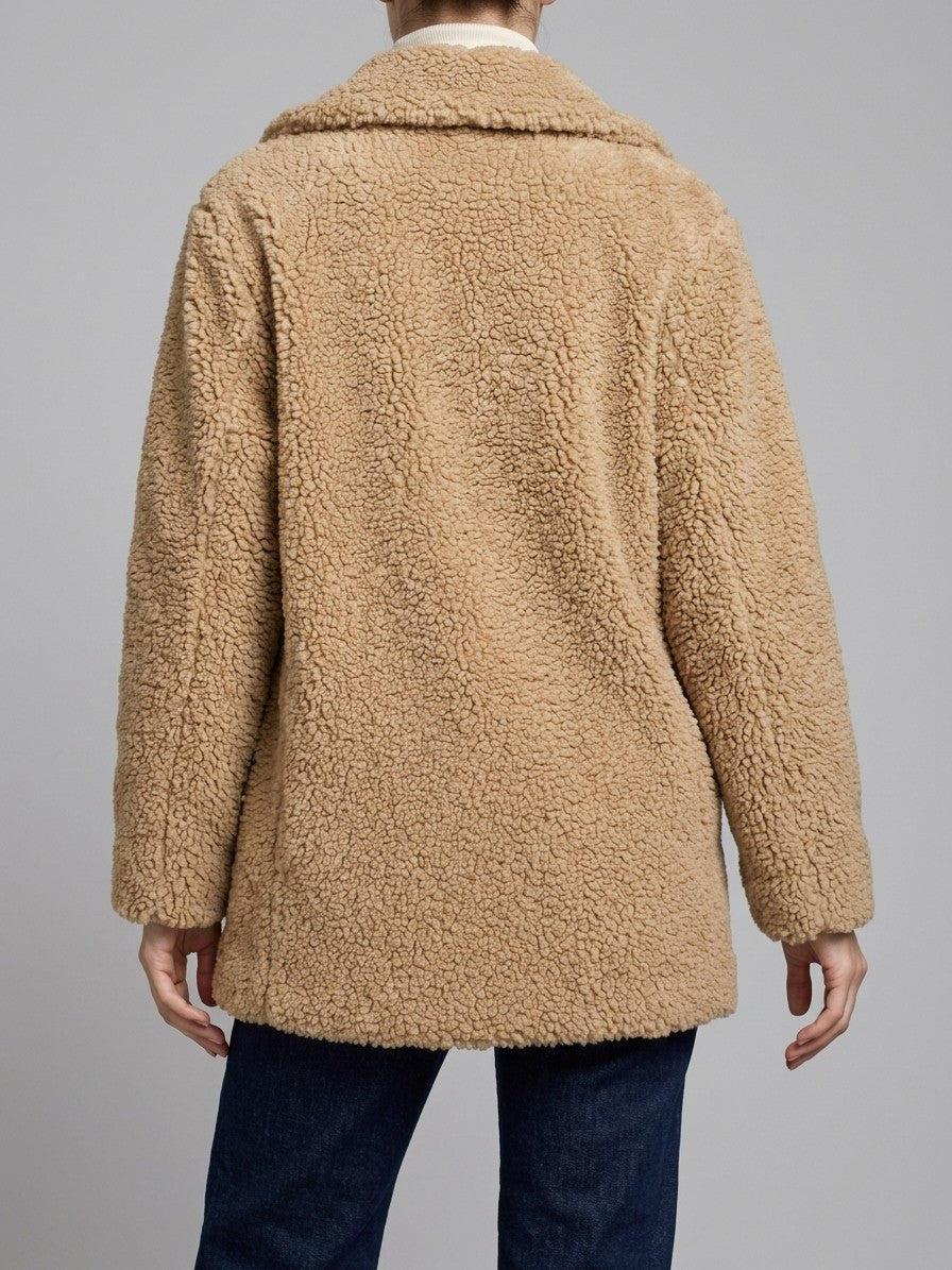 Citerna Women's Double-Breasted Teddy Coat — khaki — back