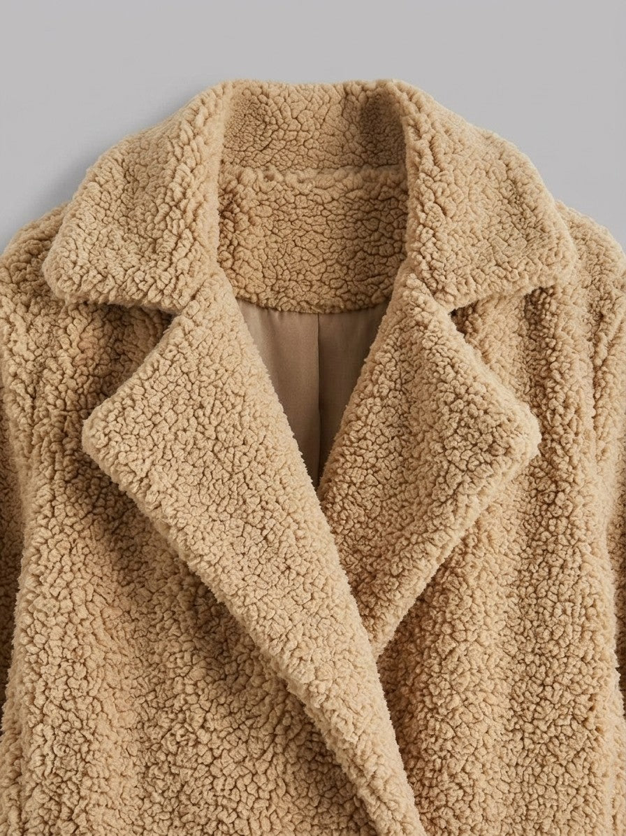 Citerna Women's Double-Breasted Teddy Coat — khaki — detail-2