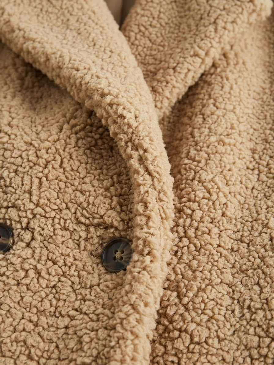 Citerna Women's Double-Breasted Teddy Coat — khaki — detail