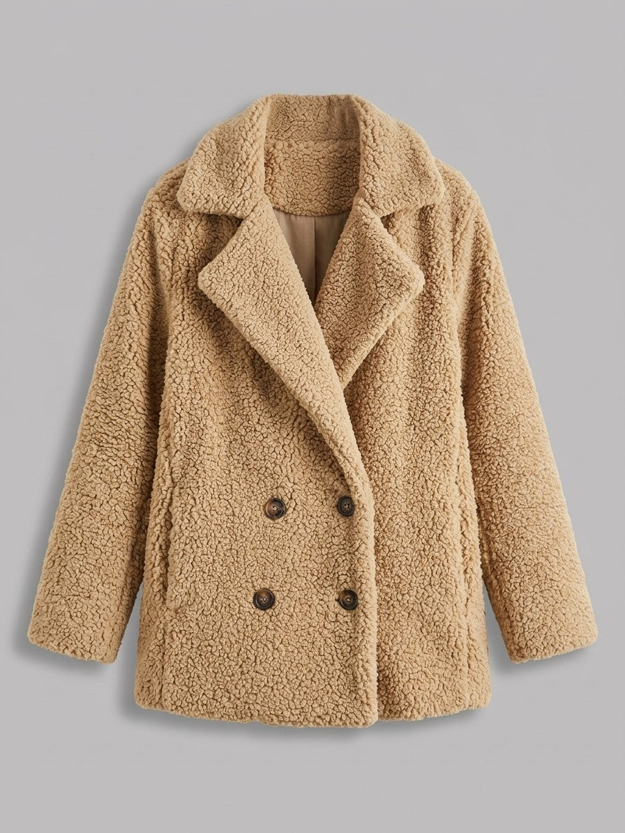 Citerna Women's Double-Breasted Teddy Coat — khaki — packshot