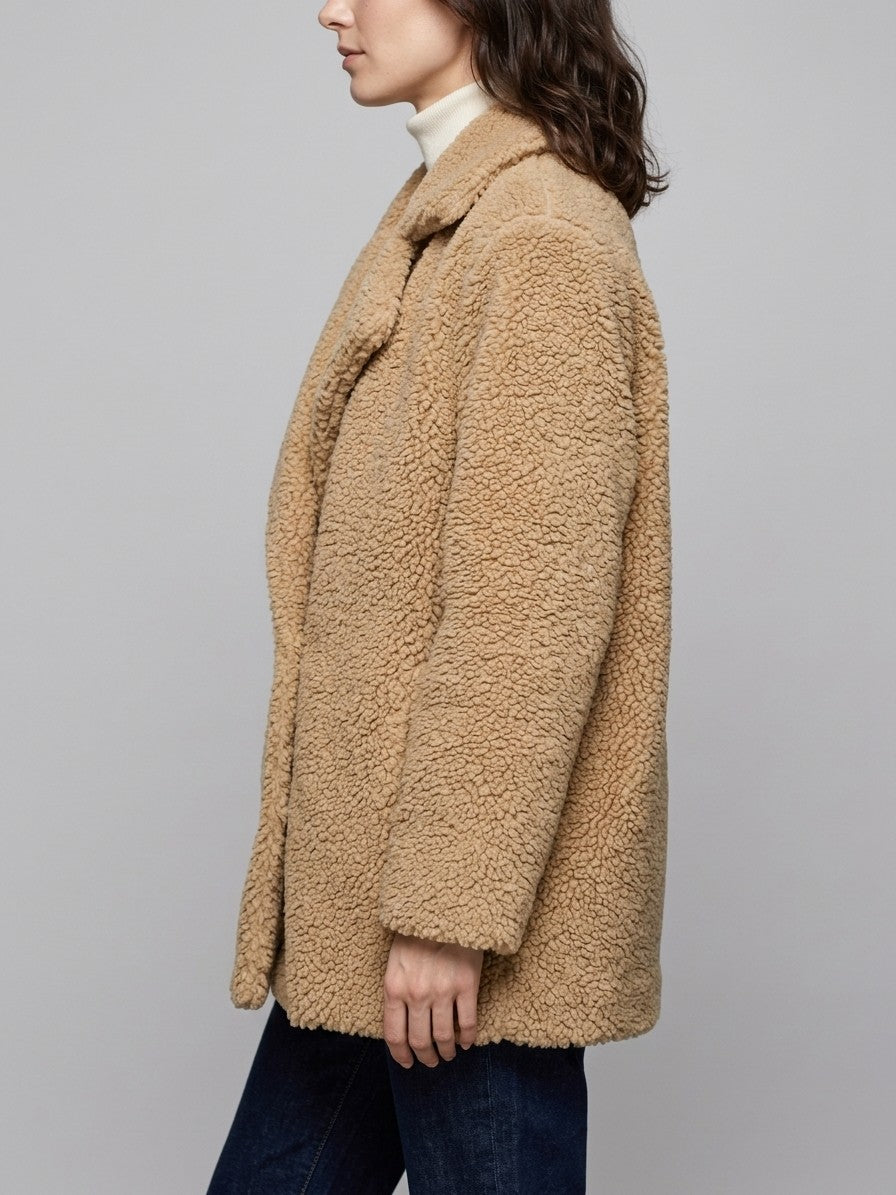 Citerna Women's Double-Breasted Teddy Coat — khaki — side