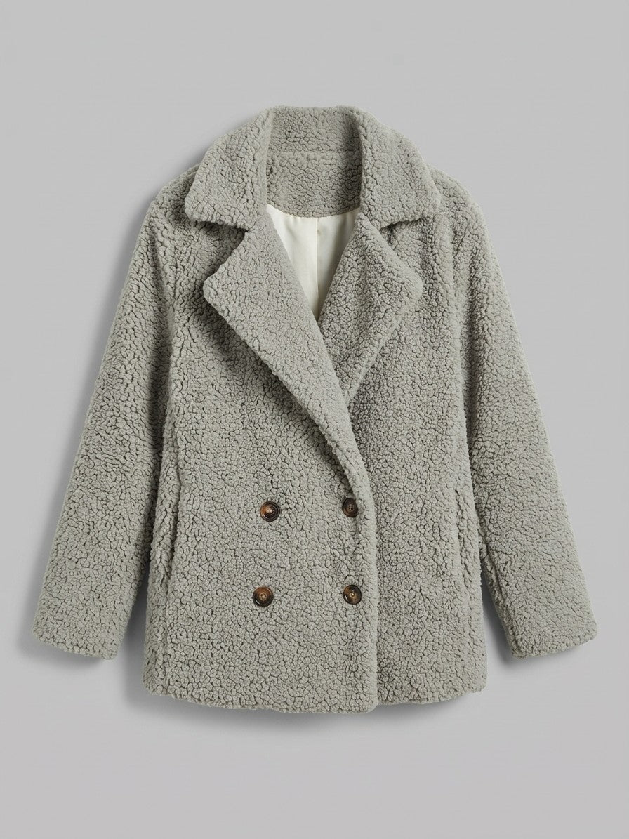 Citerna Women's Double-Breasted Teddy Coat — lightgray — packshot