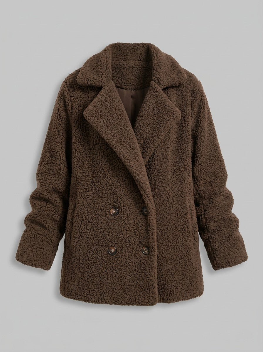 Citerna Women's Double-Breasted Teddy Coat — mocha — packshot