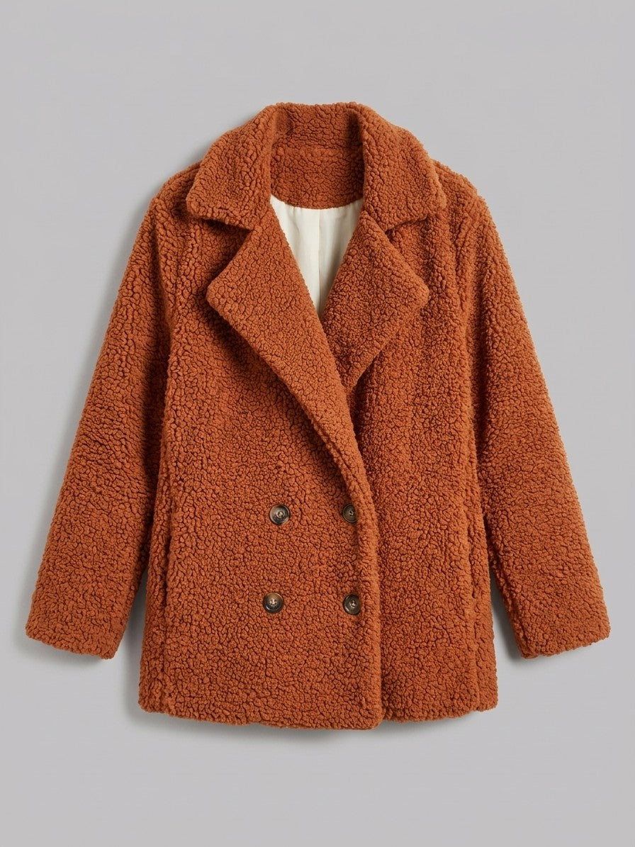 Citerna Women's Double-Breasted Teddy Coat — rust — packshot