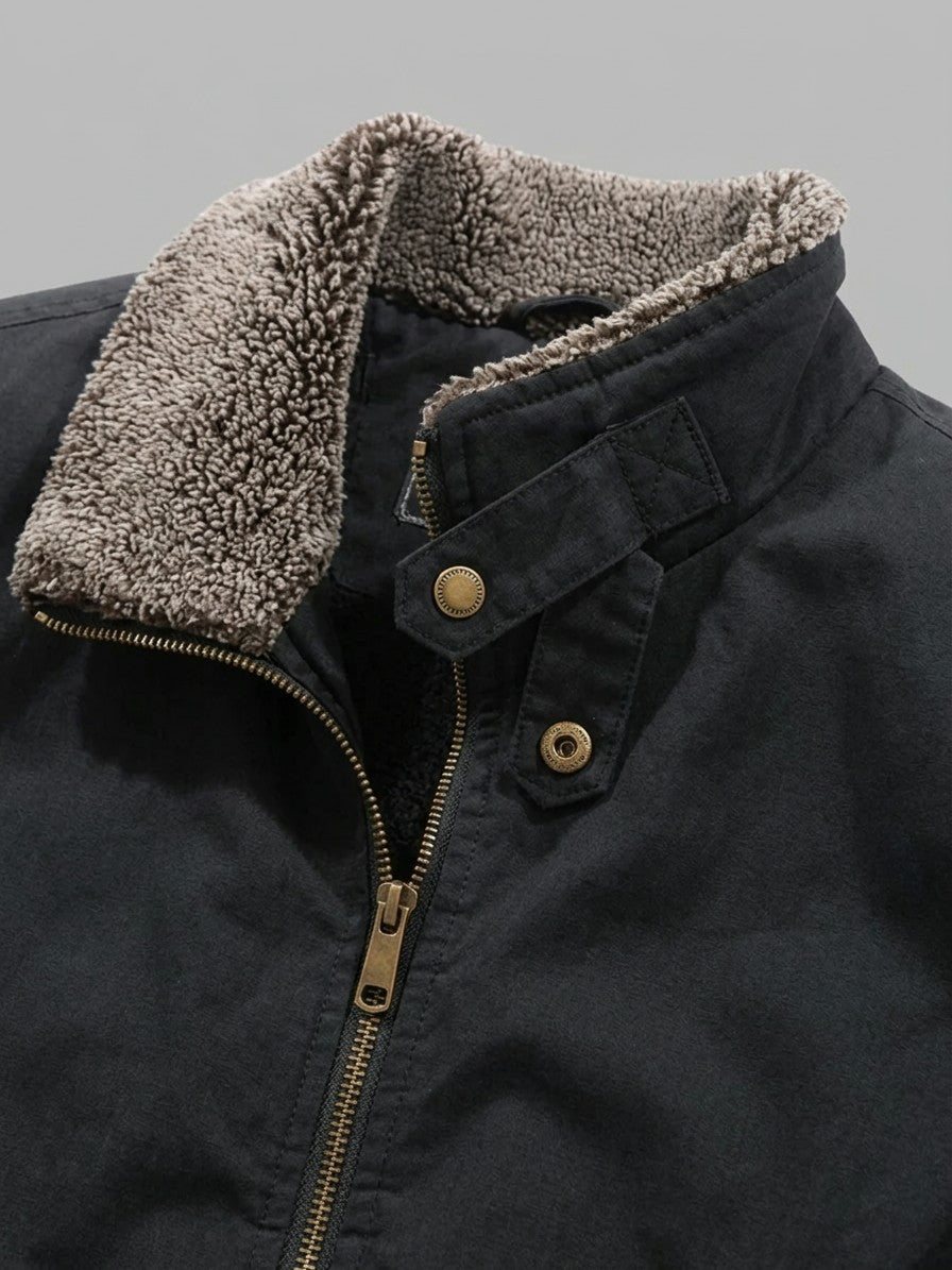 Cividale Men's Sherpa-Lined Zip Jacket — black — detail-collar