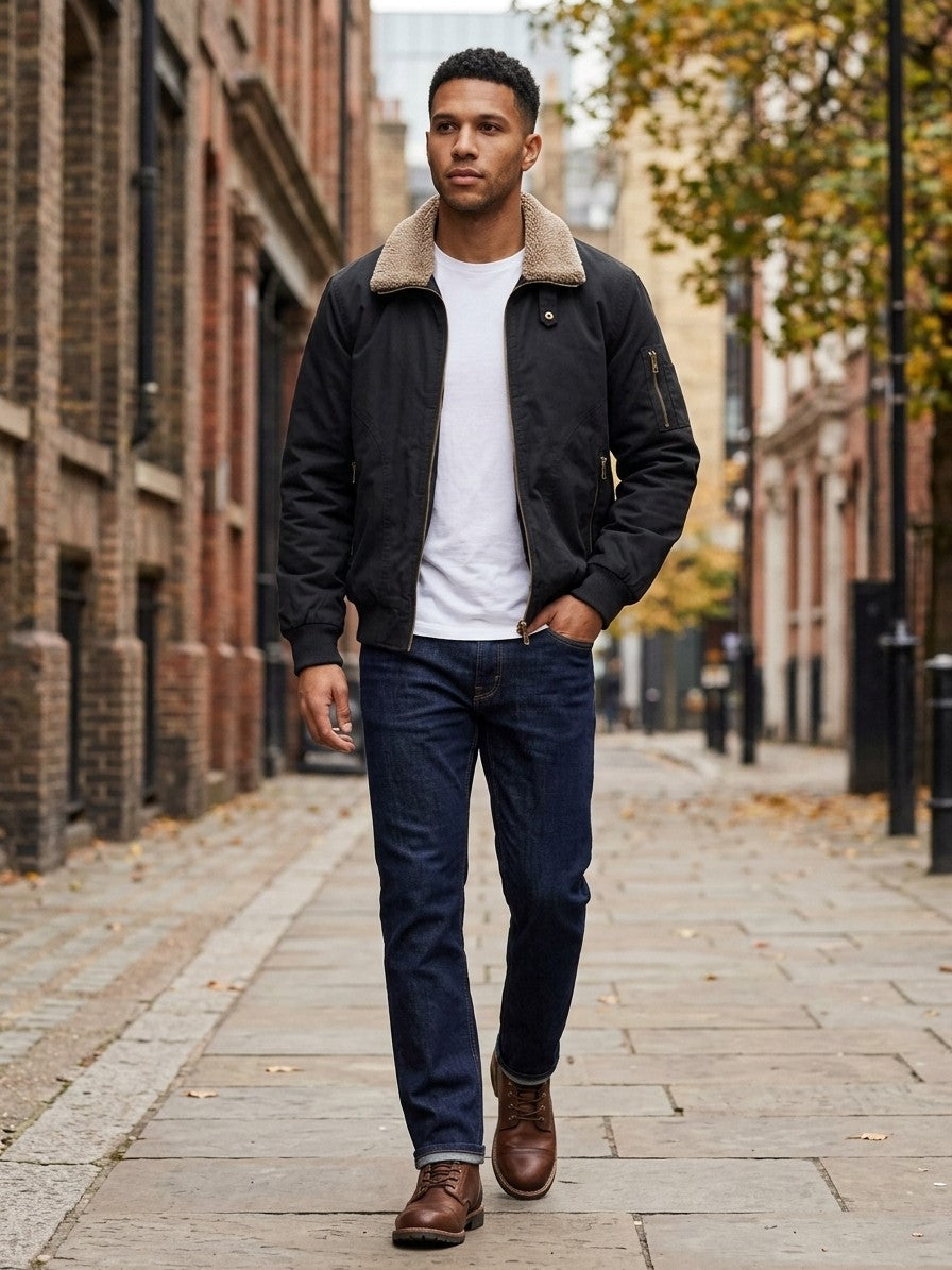 Cividale Men's Sherpa-Lined Zip Jacket — black — lifestyle