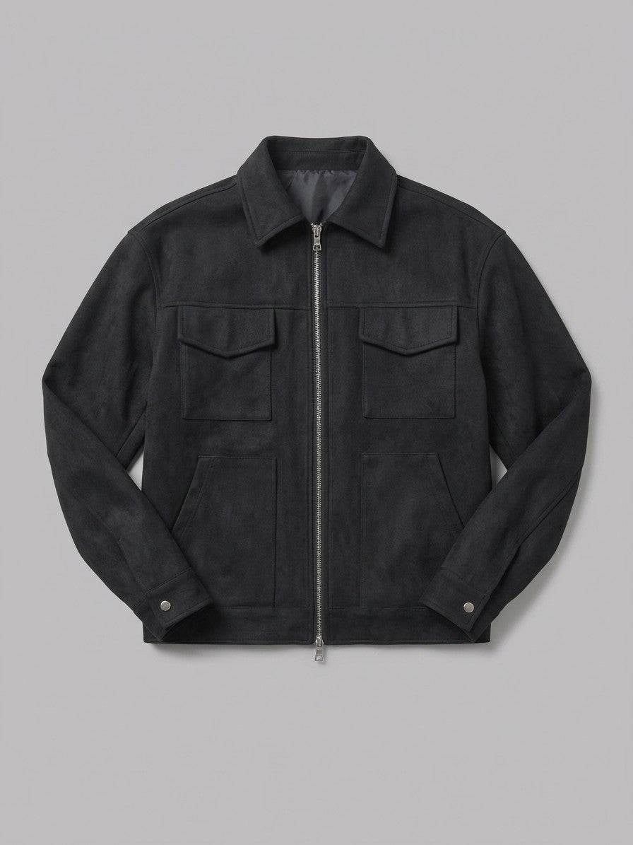 Civitavecchia Men's Four-Pocket Zip Suede Jacket — black — packshot