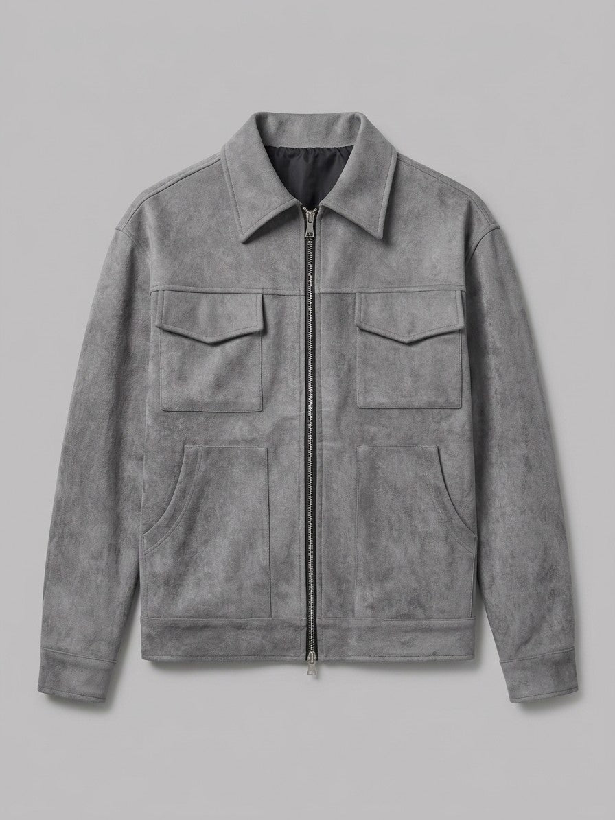 Civitavecchia Men's Four-Pocket Zip Suede Jacket — grey — packshot