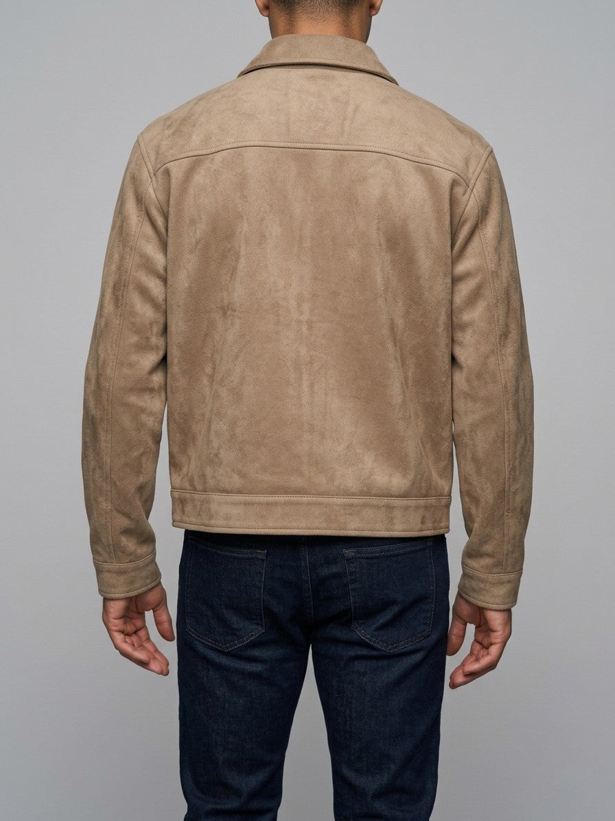 Civitavecchia Men's Four-Pocket Zip Suede Jacket — tan — back