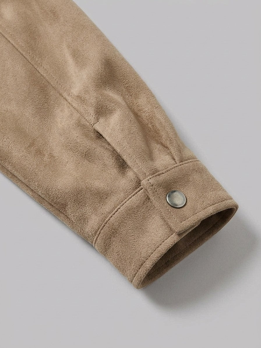 Civitavecchia Men's Four-Pocket Zip Suede Jacket — tan — detail-2