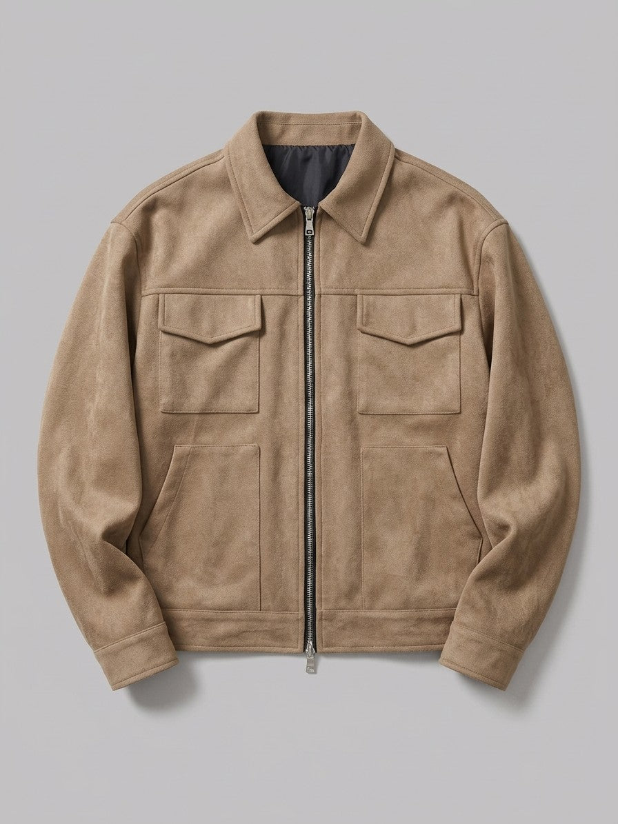 Civitavecchia Men's Four-Pocket Zip Suede Jacket — tan — packshot