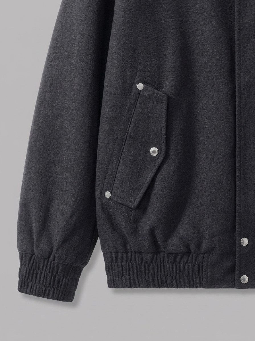 Clusone Men's Plaid-Lined Hooded Bomber Jacket — black — detail-collar
