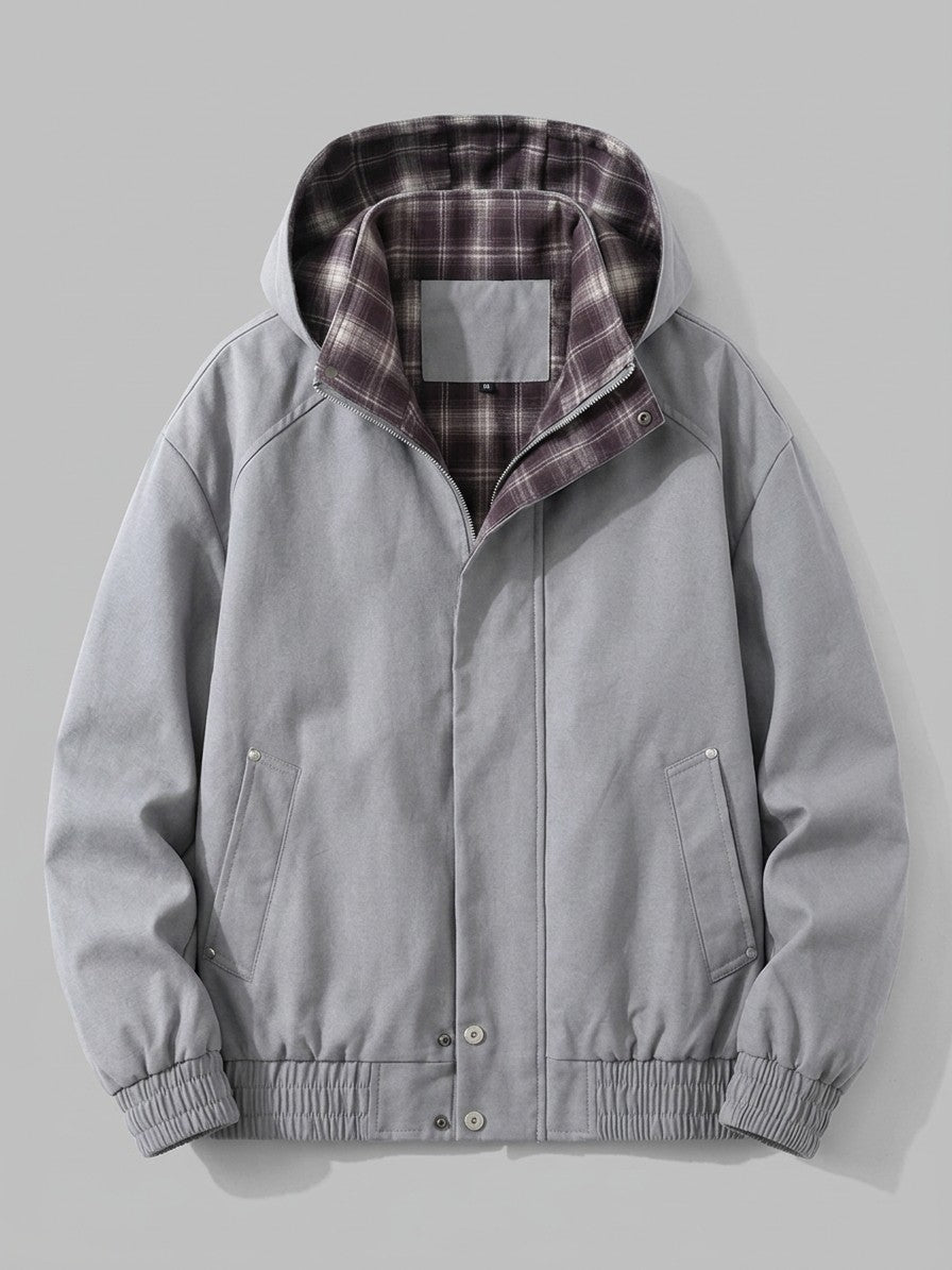 Clusone Men's Plaid-Lined Hooded Bomber Jacket — grey — packshot