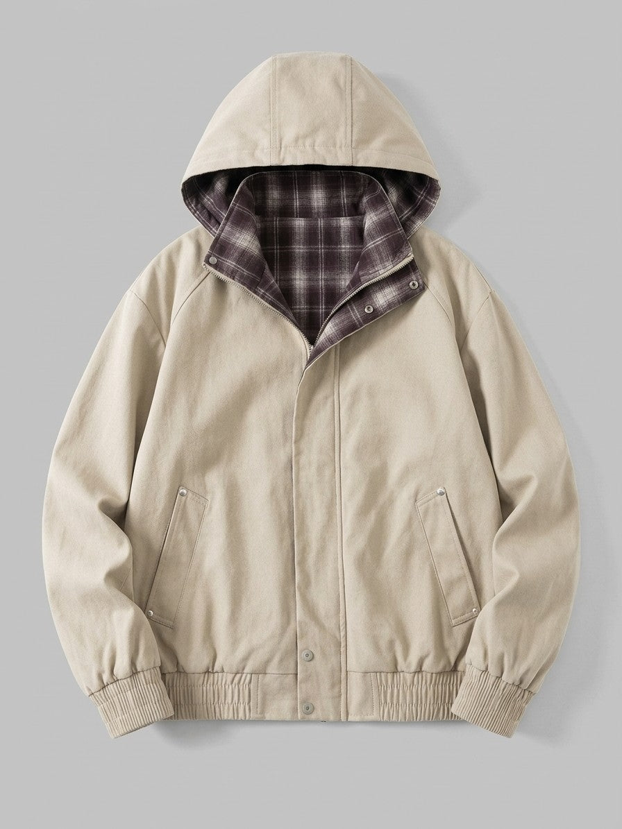 Clusone Men's Plaid-Lined Hooded Bomber Jacket — khakicolor — packshot