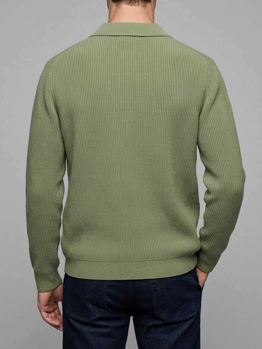 Colleferro Men's Collared Three-Pocket Cardigan — sagegreen — back