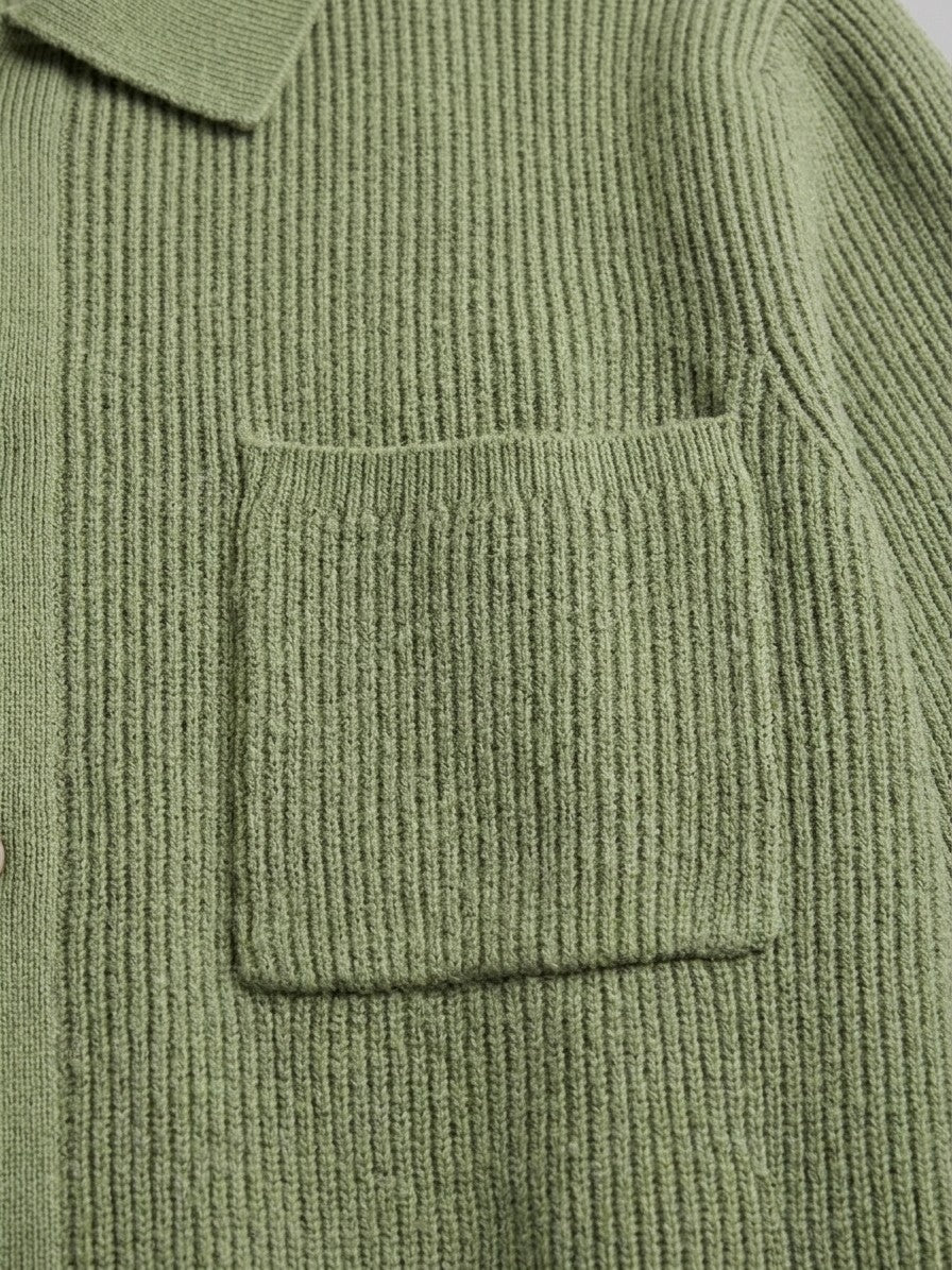 Colleferro Men's Collared Three-Pocket Cardigan — sagegreen — detail-2