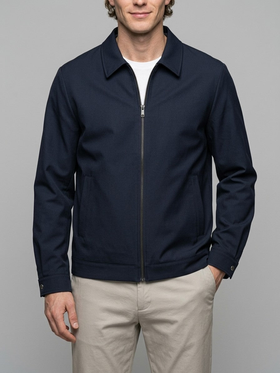 Colorno Men's Check-Lined Shirt-Collar Blouson — midnightnavy — front