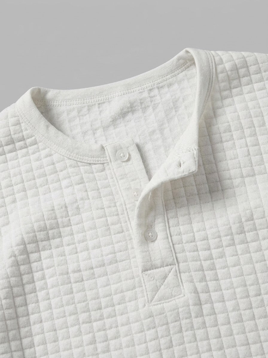 Como Men's Quilted Henley Shirt — white — detail-collar