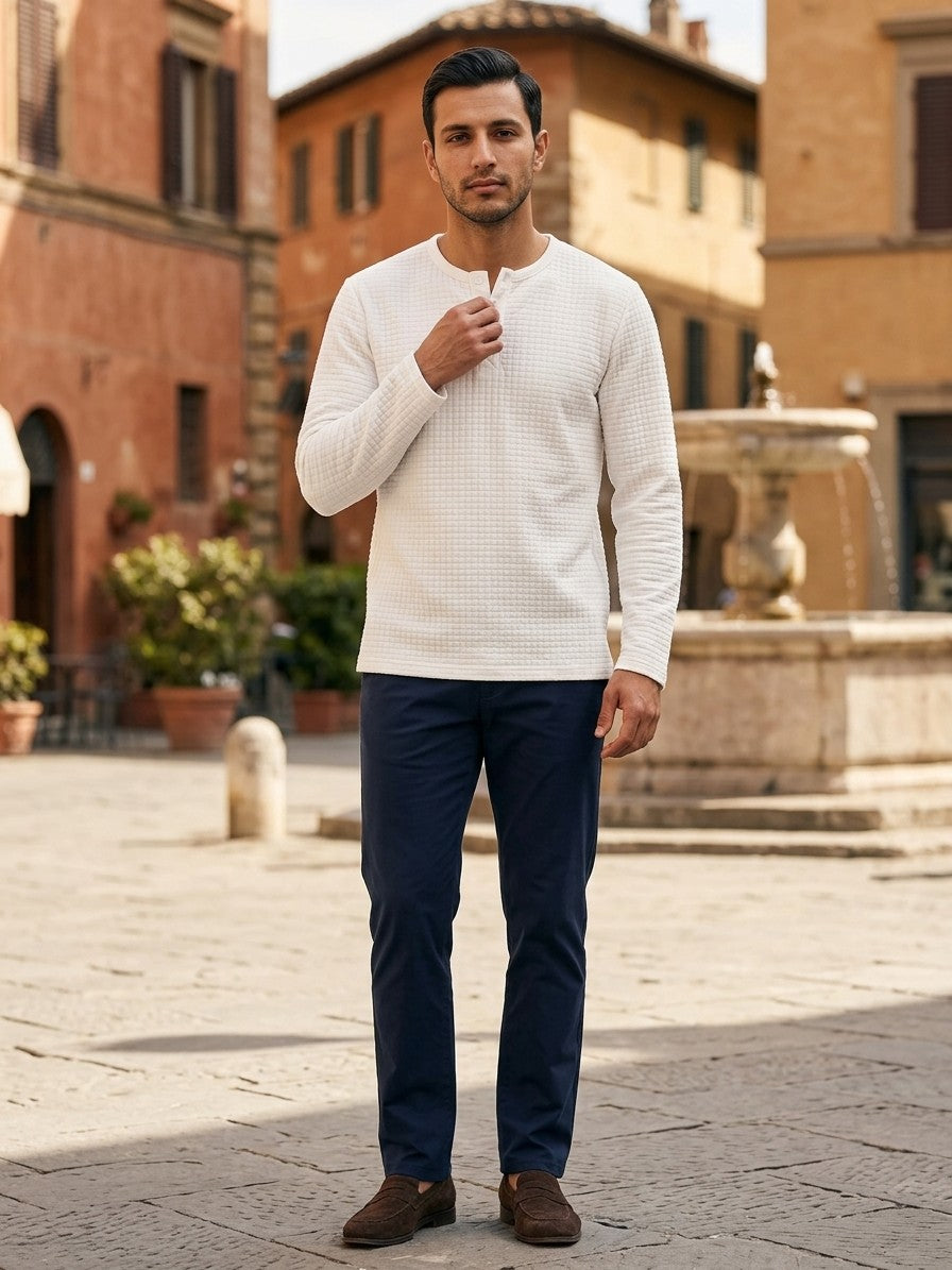 Como Men's Quilted Henley Shirt — white — lifestyle
