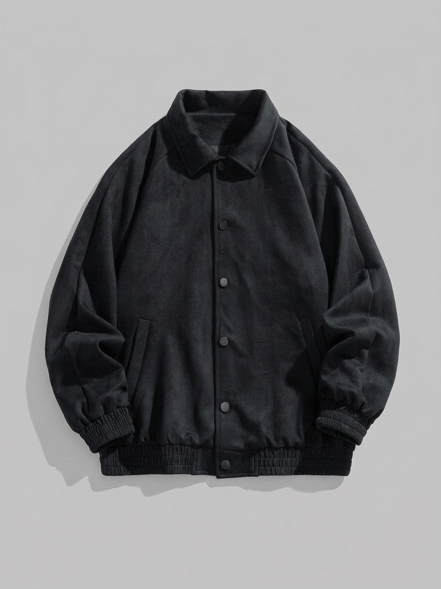 Coreglia Men's Snap-Front Raglan Suede Jacket — black — packshot