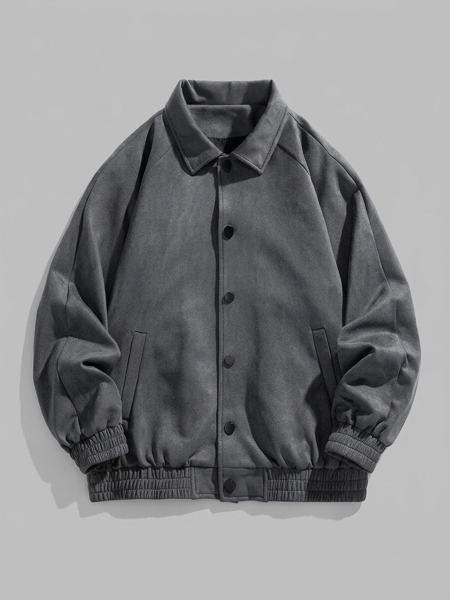 Coreglia Men's Snap-Front Raglan Suede Jacket — charcoalgrey — packshot