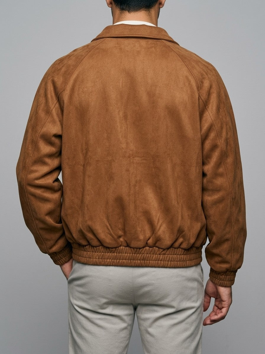 Coreglia Men's Snap-Front Raglan Suede Jacket — cognac — back