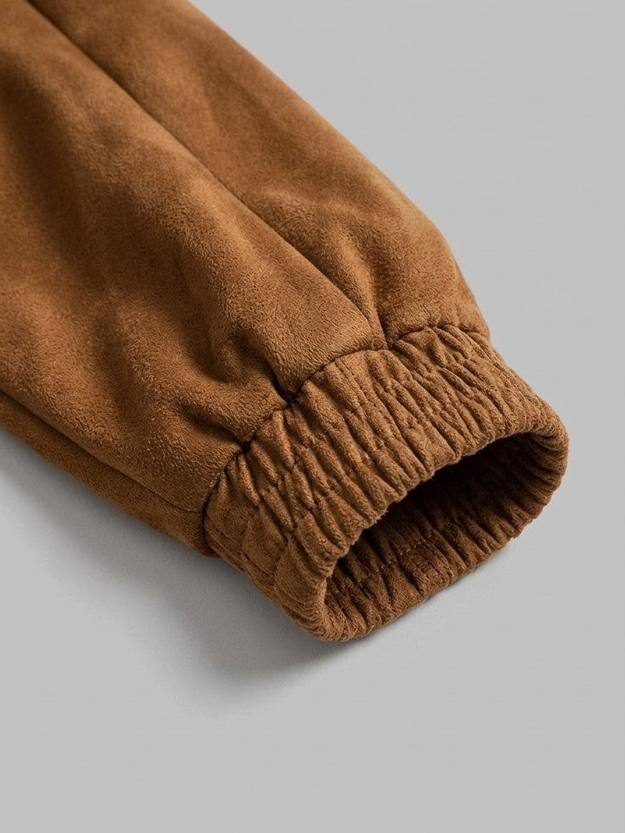 Coreglia Men's Snap-Front Raglan Suede Jacket — cognac — detail-2