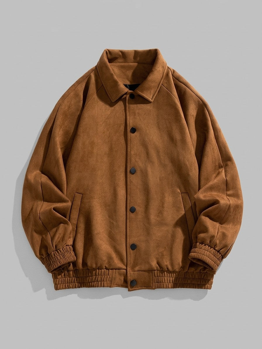 Coreglia Men's Snap-Front Raglan Suede Jacket — cognac — packshot