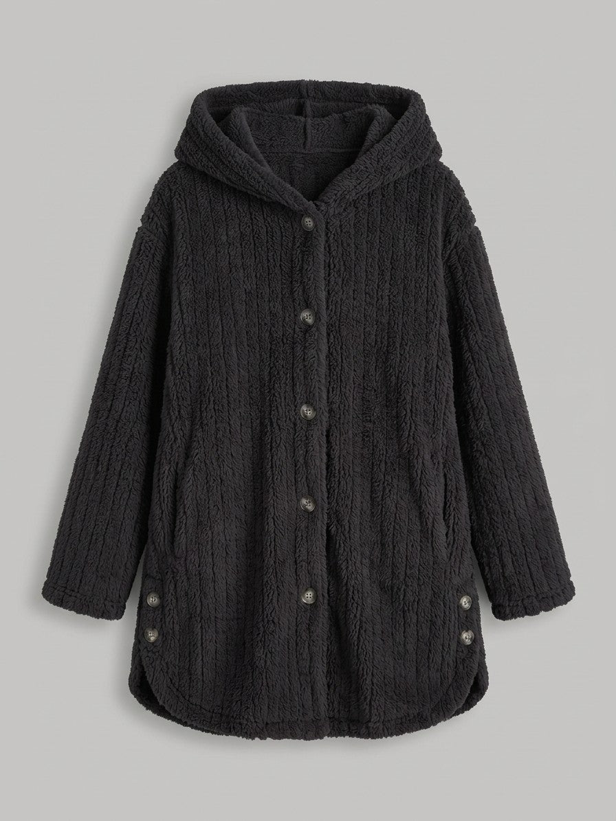 Corinaldo Women's Ribbed Plush Hooded Coat — black — packshot