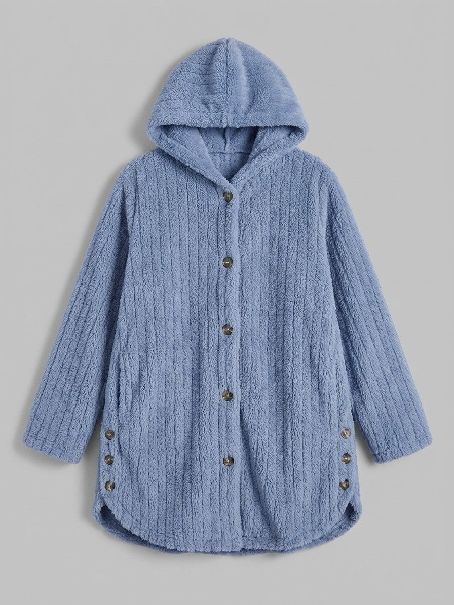 Corinaldo Women's Ribbed Plush Hooded Coat — blue — packshot