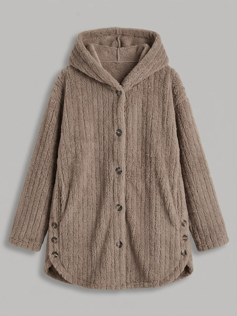 Corinaldo Women's Ribbed Plush Hooded Coat — camel — packshot