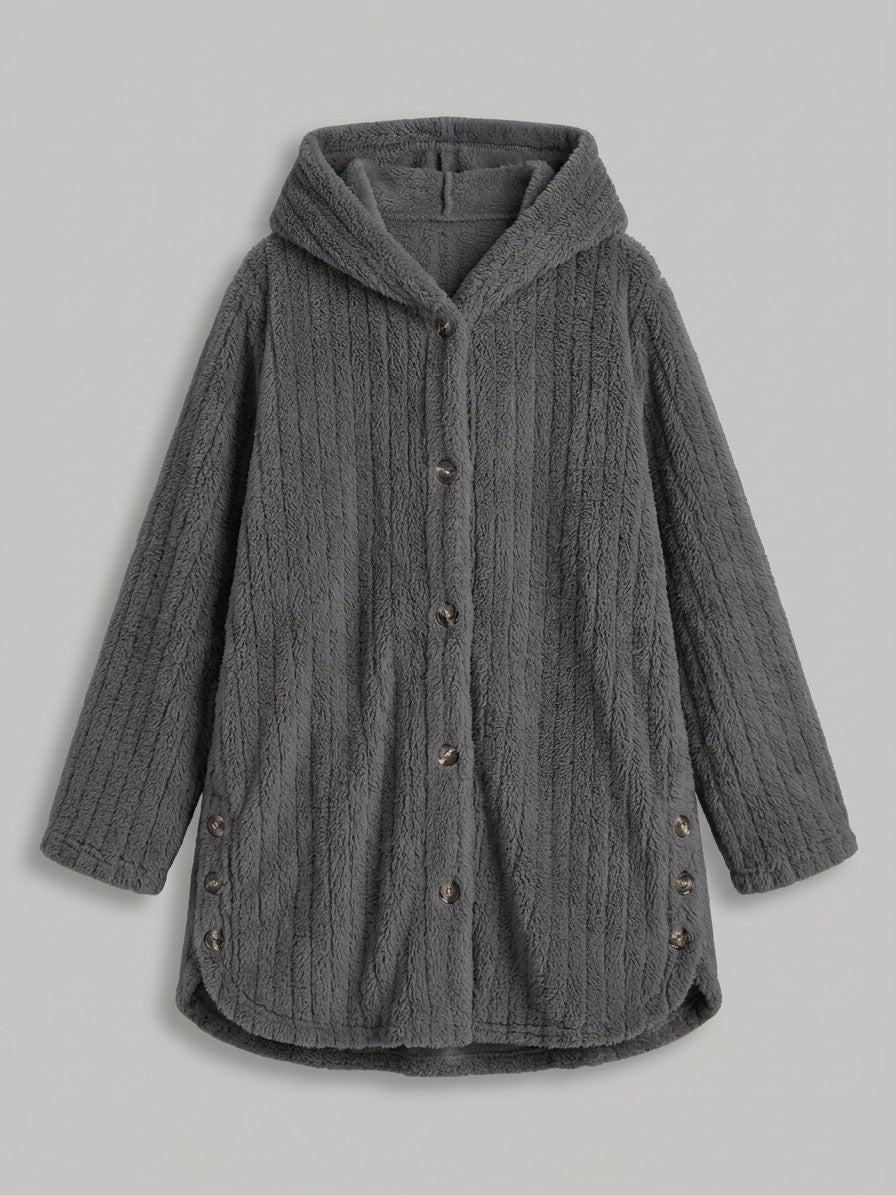 Corinaldo Women's Ribbed Plush Hooded Coat — darkgrey — packshot