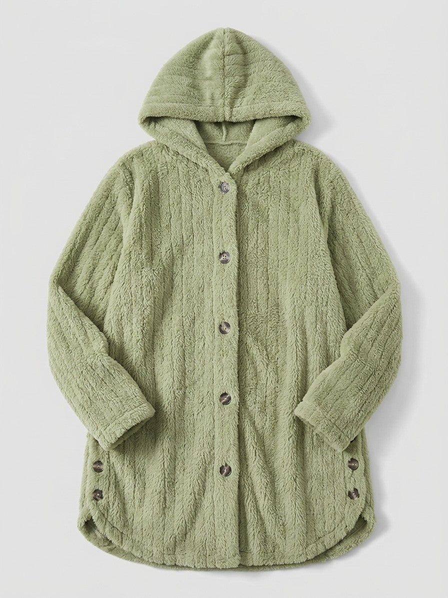Corinaldo Women's Ribbed Plush Hooded Coat — green — packshot