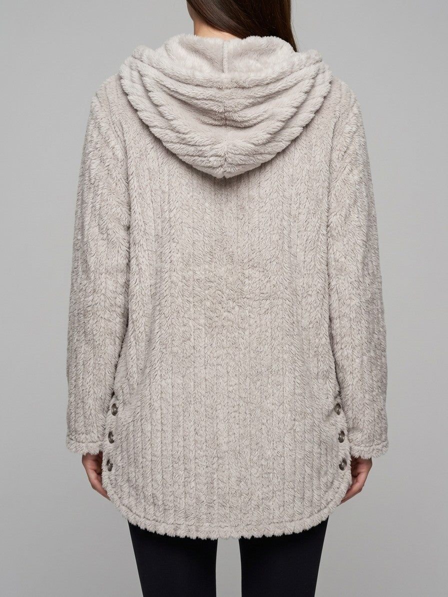 Corinaldo Women's Ribbed Plush Hooded Coat — greige — back
