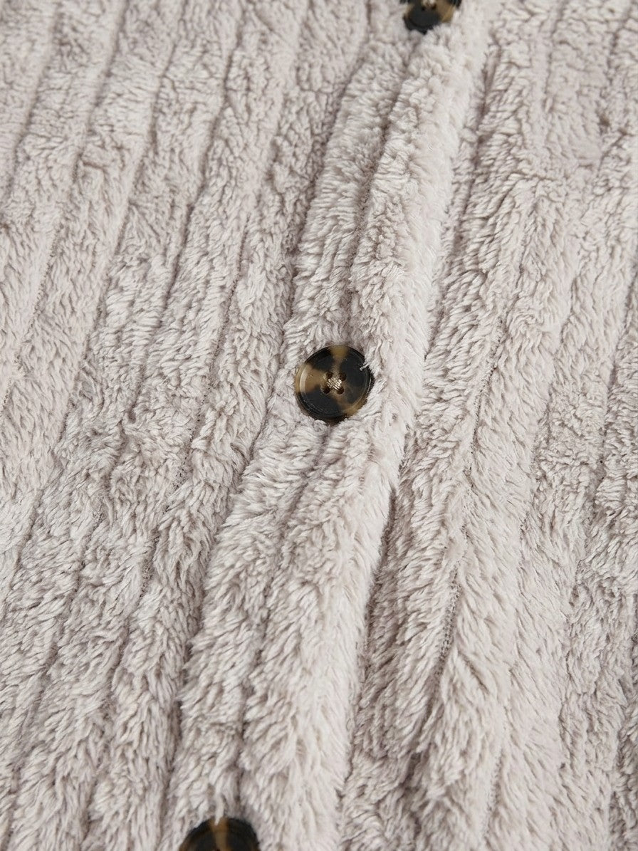 Corinaldo Women's Ribbed Plush Hooded Coat — greige — detail
