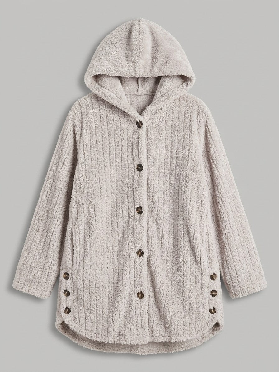 Corinaldo Women's Ribbed Plush Hooded Coat — greige — packshot